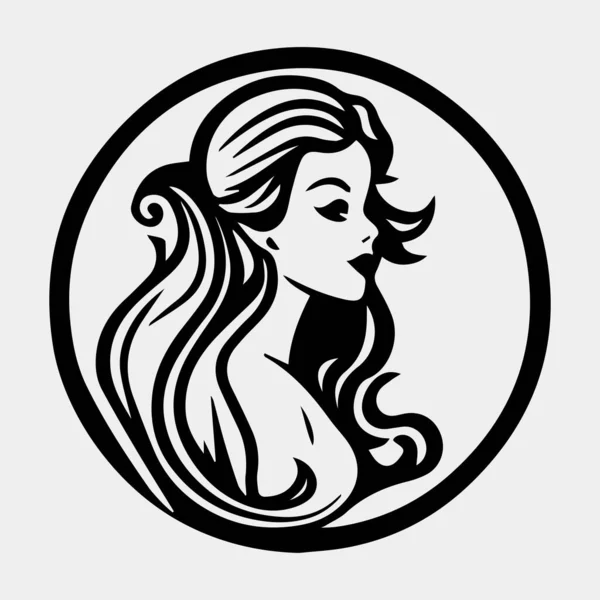 Beautiful Girl Hair Long Black White Illustration — Stock Vector