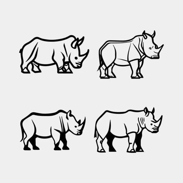 Conjunto Siluetas Hipopótamos Aislados Blanco — Vector de stock