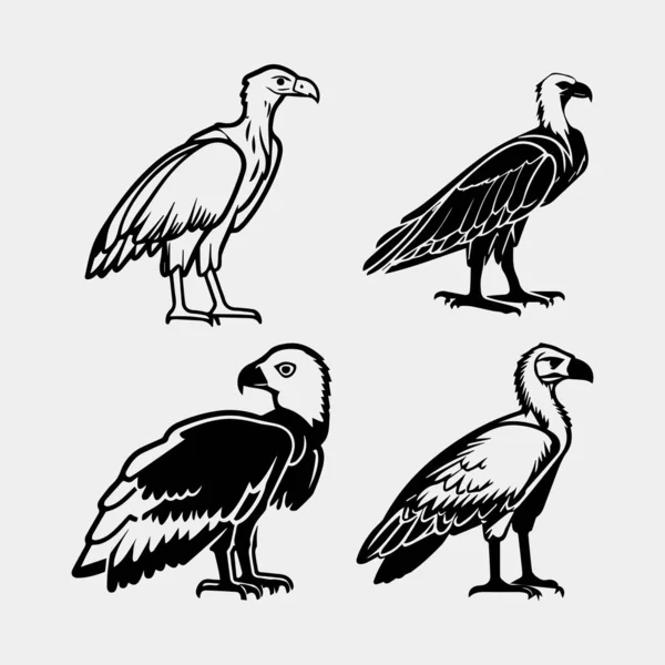 Set Black Vultures White Background African Animals Vector Illustration — Stock Vector