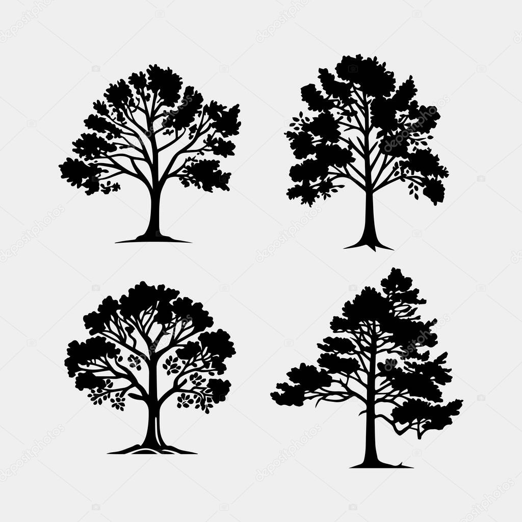 Tree silhouettes on white background. Vector illustration.