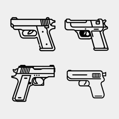 Siyah ve beyaz silah simgesinin düz biçimdeki vektör illüstrasyonu