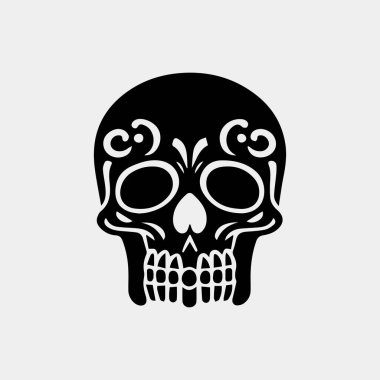 dekore edilmiş kafatası - gelenek Meksika, siyah üzerine beyaz izole simgeler vektör Icon set