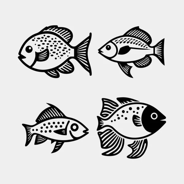 Set Fish Fishes Doodle Style Vector Illustration — Stock Vector