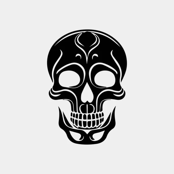 Dekore Edilmiş Kafatası Gelenek Meksika Siyah Üzerine Beyaz Izole Simgeler — Stok Vektör