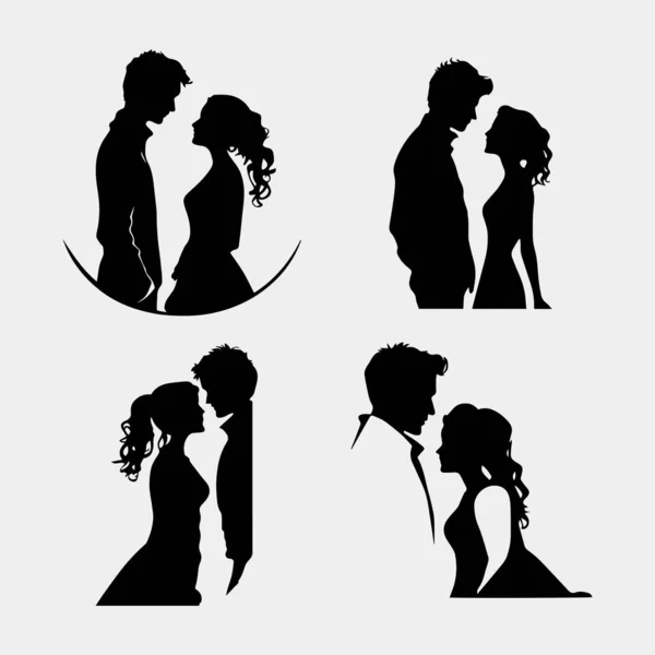 Silhouette Vectorielle Couple Heureux Isolé Sur Fond Blanc — Image vectorielle