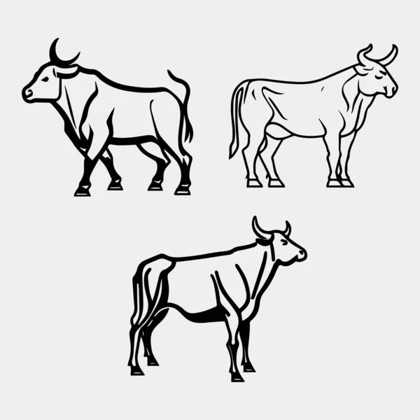 Conjunto Vacas Vaca Silhueta Preta Isolada Branco Ilustração Vetorial Desenhada — Vetor de Stock