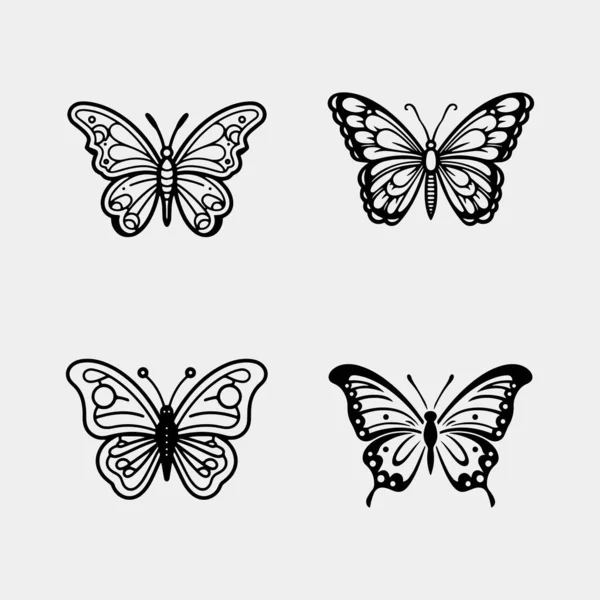 Набор Силуэт Летящих Бабочек Черный Набор Изолирован Прозрачном Фоне — стоковый вектор