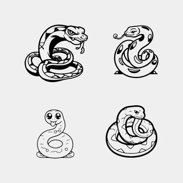 Set Von Cute Baby Snake Cartoon Isoliert Auf Weiß — Stockvektor