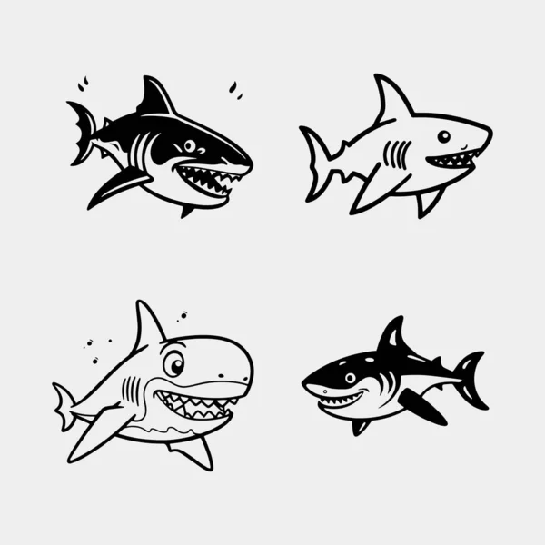 Sada Žraloků Charakter Mořských Ryb Emoce Žraloků Komiků Maskot Žraločích — Stockový vektor