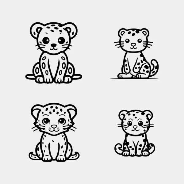 Conjunto Desenhos Animados Leopardo Pequeno Bonito Design Ilustração Engraçada —  Vetores de Stock