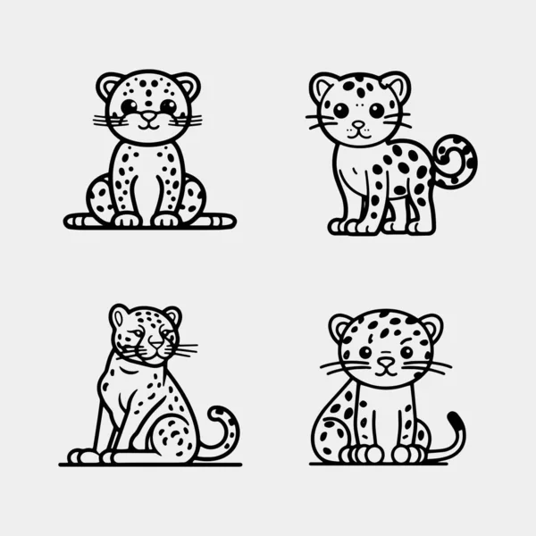 Набір Мультфільмів Милий Маленький Леопард Дизайн Смішної Ілюстрації — стоковий вектор