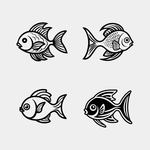 Fish Set Vector Icons Isolated White — Stock Vector