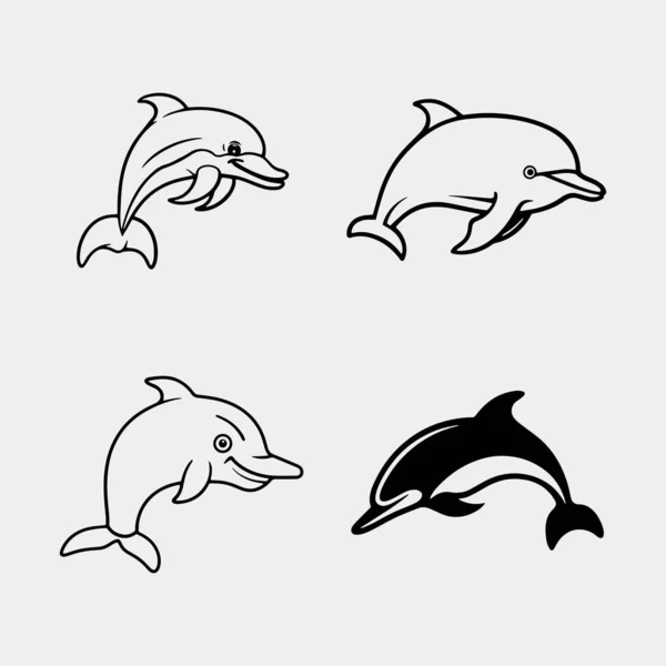Conjunto Iconos Gráficos Dolphins Conjunto Señales Delfines Nadadores Aislados Sobre — Vector de stock