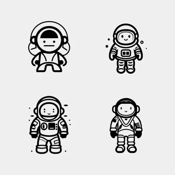Набір Милих Мультиплікаційних Астронавтів Різних Позах Векторні Ілюстрації — стоковий вектор