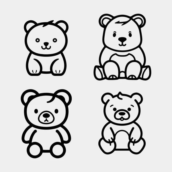 Conjunto Bonitos Ursos Pelúcia Desenhos Animados Isolados Branco — Vetor de Stock