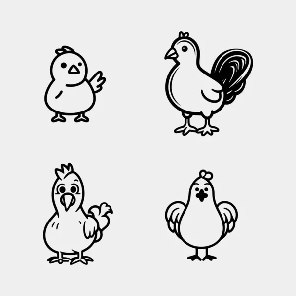 Cute Cartoon Baby Chicken Set Isolated White — Stock Vector