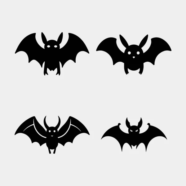 Black Silhouettes Bats Set Isolated White Background — Stock Vector