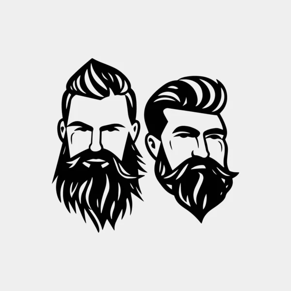Pair Vector Bearded Men Faces Hipsters Different Haircuts Mustaches Beards — Stock Vector