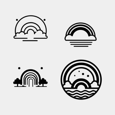 Beyaz arkaplanda izole edilmiş gökkuşağı ve bulut vektörü kümesi