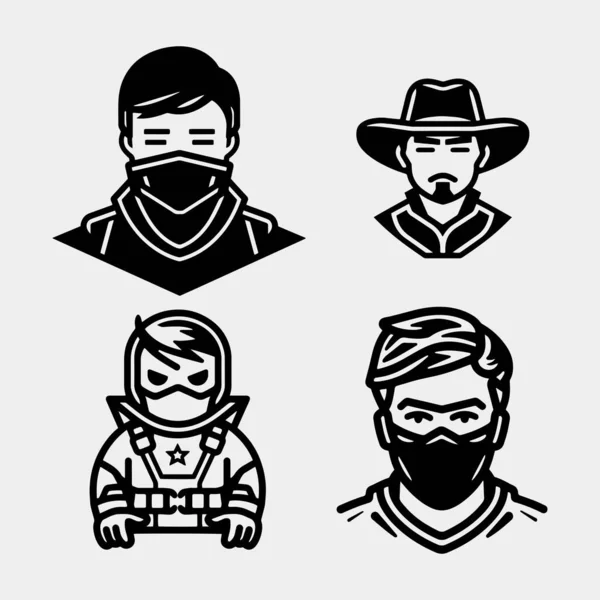 Set Cowboy Portrait Hat Silhouette Vector Isolated White Background — Stock Vector