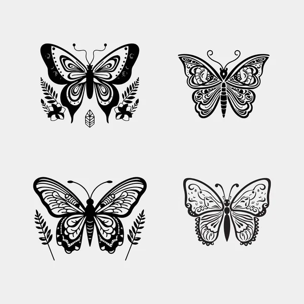 Motýlí Vektor Boho Nastaven Krásný Můra Vektor Izolované Bílém Pozadí — Stockový vektor