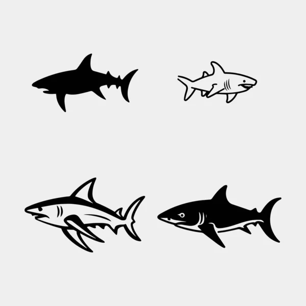 Conjunto Sharks Ilustración Vector Aislado Sobre Fondo Blanco — Vector de stock