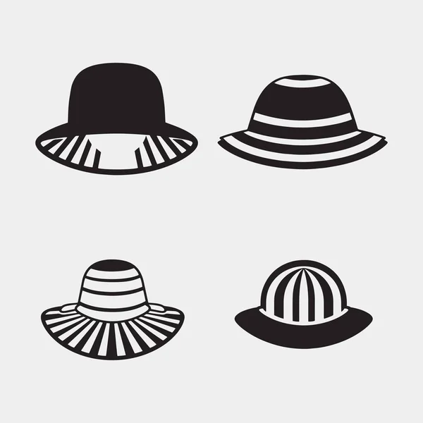 黑色的帽子和帽子图标孤立在白色的背景 帽子图标 头饰帽子 设置彩色图标 矢量说明 — 图库矢量图片