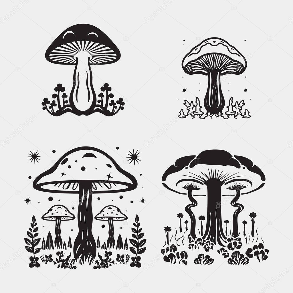 Set of mushroom and mushrooms. vector illustration.