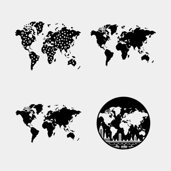 Weltkarte Mit Vielen Städten Reihe Von Vektorsymbolen — Stockvektor