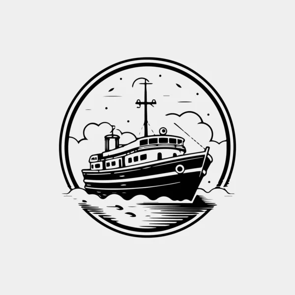 Logo Vectoriel Navire Dans Océan — Image vectorielle