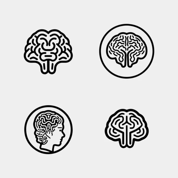 Gehirn Und Kopfzeile Icon Set Vektor — Stockvektor