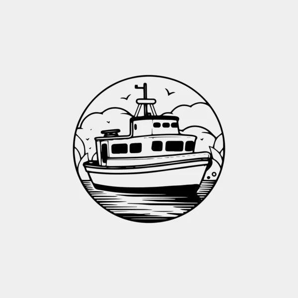 Boot Mit Wellen Meereswellen Meereswellen Ozean Schiff Boot Handgezeichnete Vektor — Stockvektor