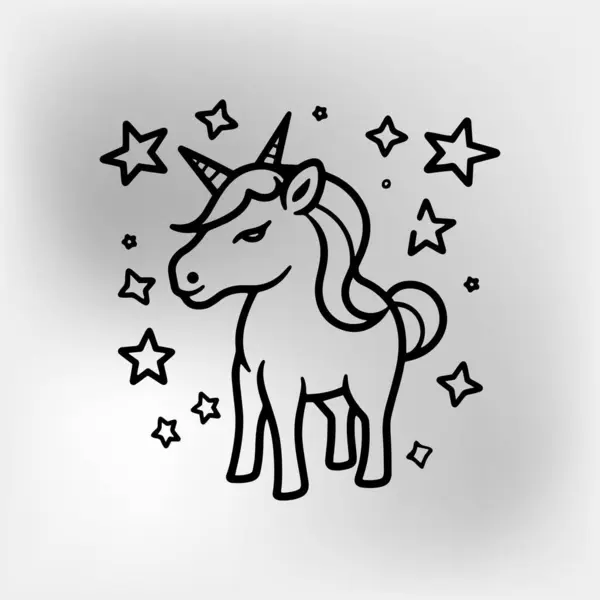 Siluet Kepala Unicorn Dengan Bintang Bintang - Stok Vektor