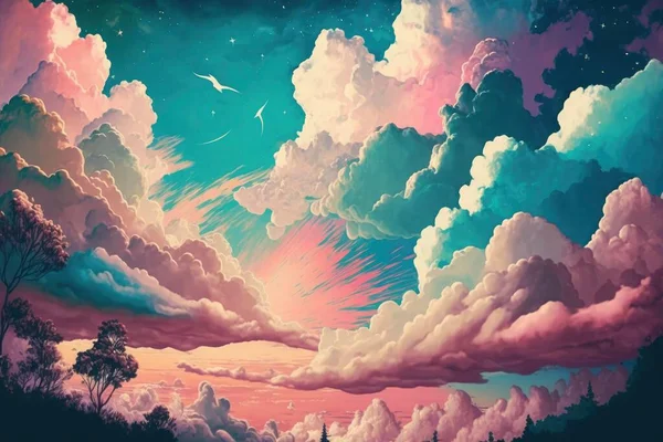 Fantasy sky. Beautiful fairy skies, fantastic dream clouds and fabulous cloudy sky pastel colors background