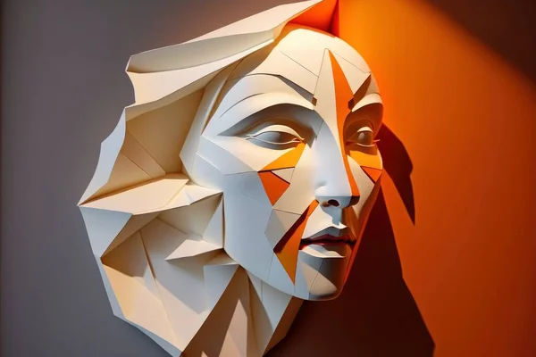 Modern Abstract Woman\'s face Sculpture design. Paper art