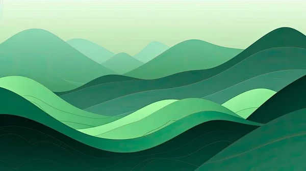 Abstract green landscape wallpaper background illustration design with hills and mountains.