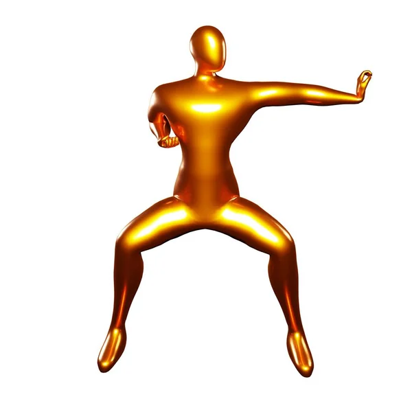 Render Bronze Stickman Karate Pose Soco Com Palma Mão Esquerda — Fotografia de Stock