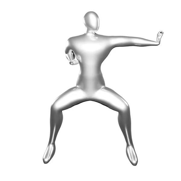 Render Silver Stickman Karate Pose Stanzen Mit Der Linken Handfläche — Stockfoto