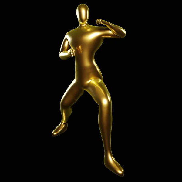 3d Render Gold Stickman - Karate Stand Poz Elleri Yumruklamaya Hazır