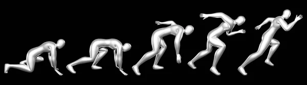 3D gümüş stickman figürü çalıştırın. Beden duruşları baştan sona.