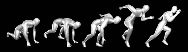 Run Silver Stickman Figure Body Postures Start Run Slightly Sideways — Stock Photo, Image