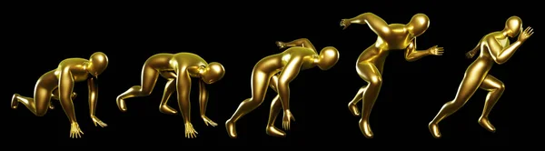Executar Figura Stickman Ouro Posturas Corporais Início Fim Com Uma — Fotografia de Stock