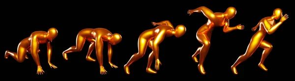 Run Bronze Stickman Figure Body Postures Start Run Slightly Sideways — Stock Photo, Image