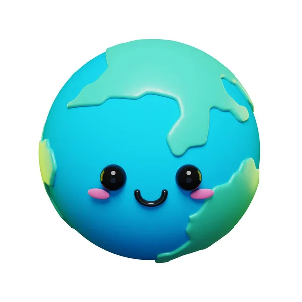 かわいいと愛らしい3D地球の絵文字のキャラクター絵文字セット 3D漫画地球のアイコン — ストック写真