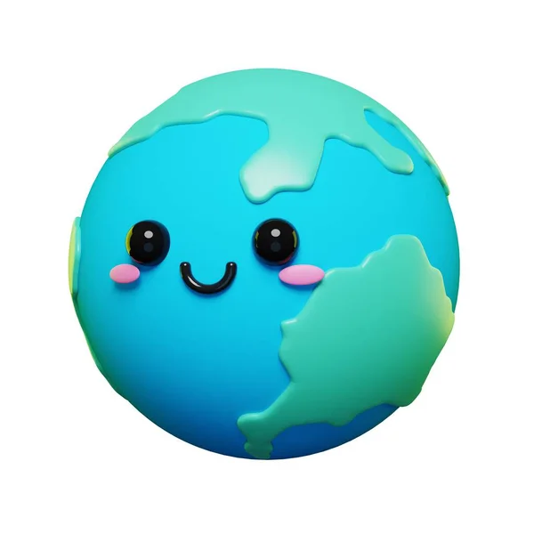 かわいいと愛らしい3D地球の絵文字のキャラクター絵文字セット 3D漫画地球のアイコン — ストック写真