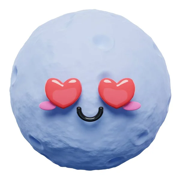 可爱可爱的3D月亮 有爱情的眼睛 感情的性格 3D卡通月球图标 — 图库照片