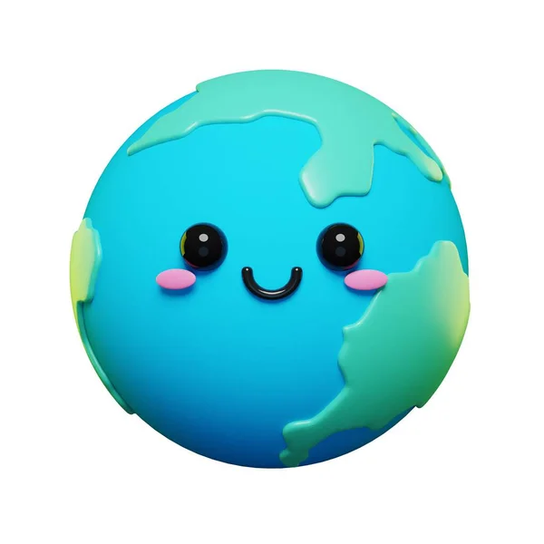 可爱可爱的3D地球情感游戏角色设定 3D卡通地球图标 免版税图库照片