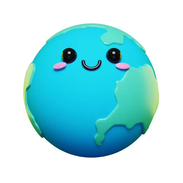 可爱可爱的3D地球情感游戏角色设定 3D卡通地球图标 图库图片
