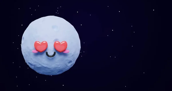Adorable Cute Cartoon Moon Love Eyes Space Stars Copy Space — Stock Photo, Image