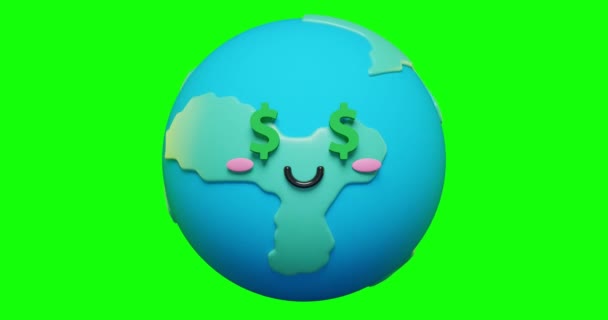 Looped Bonito Adorável Terra Com Símbolos Dólar Emoji Personagem Emoticons — Vídeo de Stock